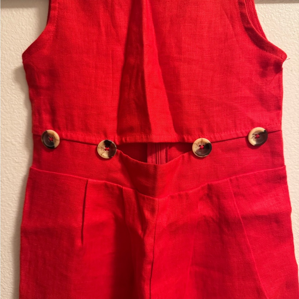 Zara Kids Red Sleeveless Jumpsuit with Button Accents - Picture 2 of 4